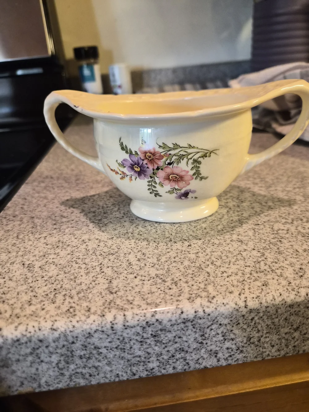 Vtg 1932 Homer Laughlin Virginia Rose Floral Sugar Bowl & Gravy Boat Set